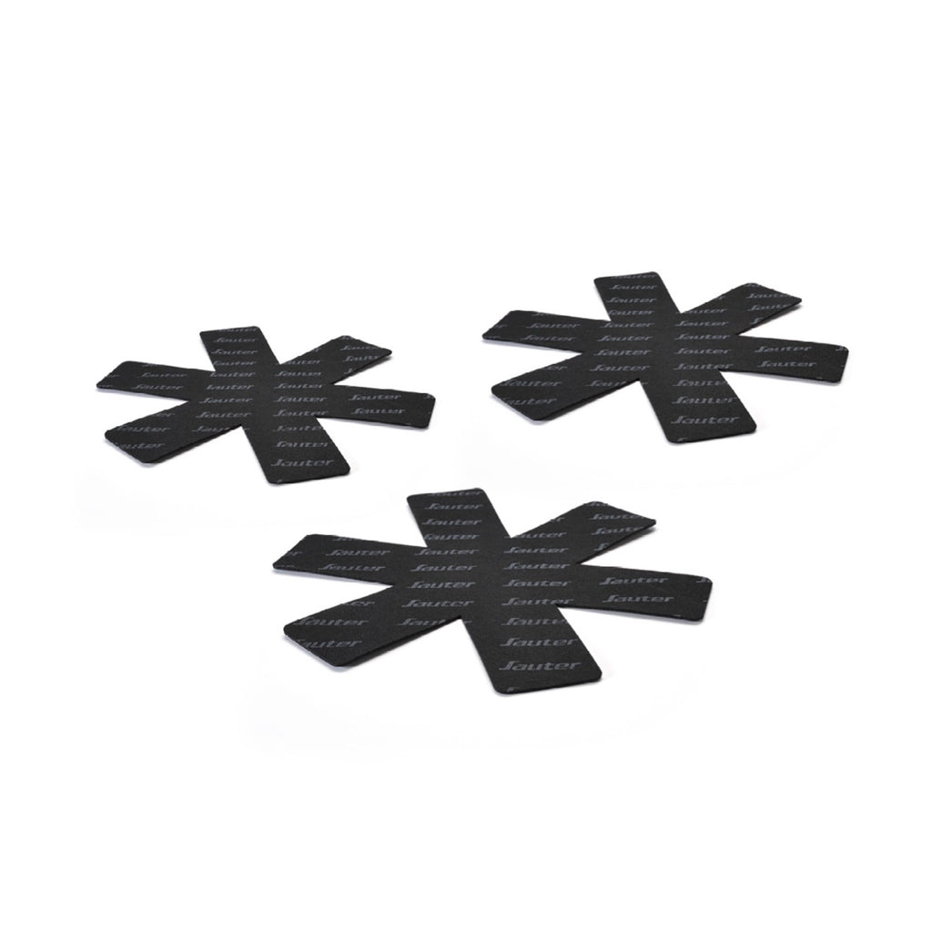 Juego de 3 sartenes de hierro fundido esmaltado con mango de acero inoxidable - gris oscuro/crema + juego de 3 separadores de sartén - oscuro/crema + negro