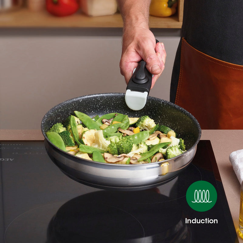 Non-Stick Stackable Battery with Removable Handle 16 Pieces - Silver