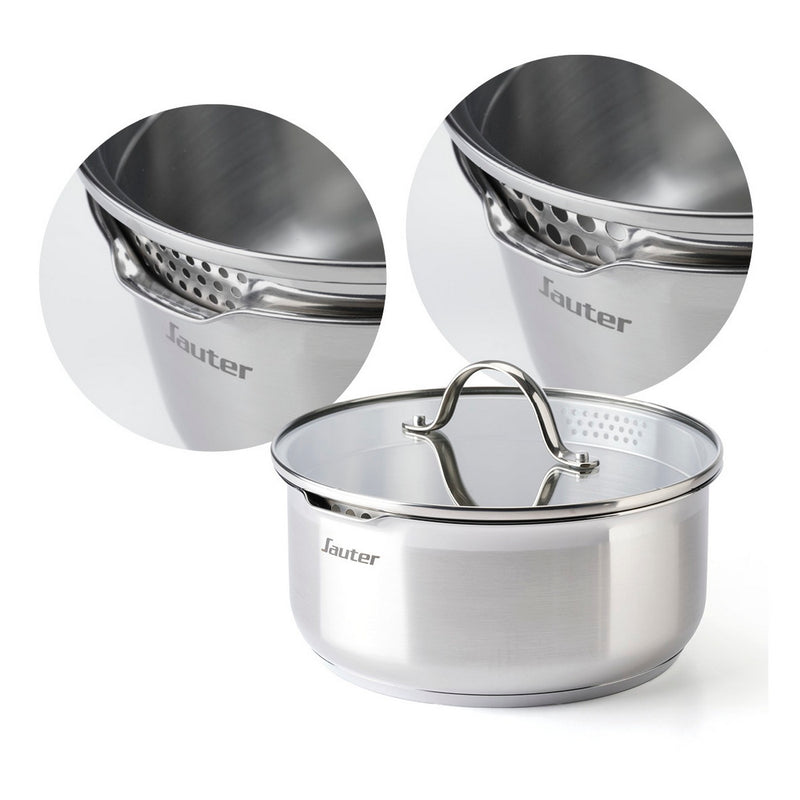 Non-Stick Stackable Battery with Removable Handle 16 Pieces - Silver