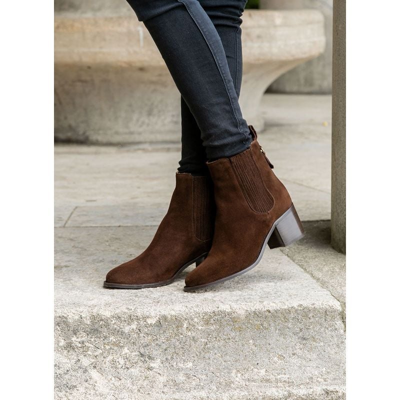 Bottines Cécilia - Cuir Velours - Café
