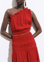 Robe Asymétrique Froncée Ceinture
