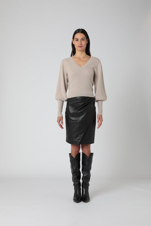 Pull Col V Bouffantes - Beige