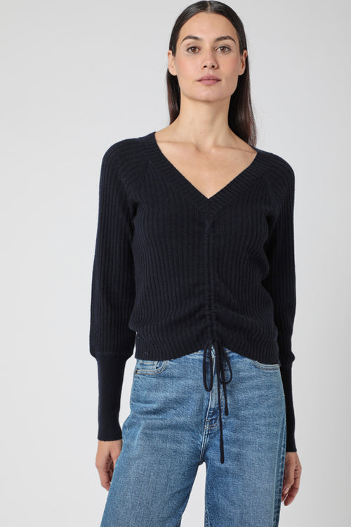 Pull Col V Bouffantes - Navy
