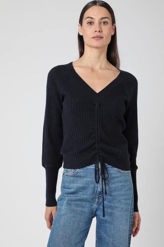 Pull Col V Bouffantes - Navy