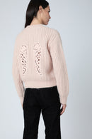 Pull Col Rond Ailes Crochet Dos - Blush