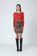 Ribbed Round Neck Sweater - Orange