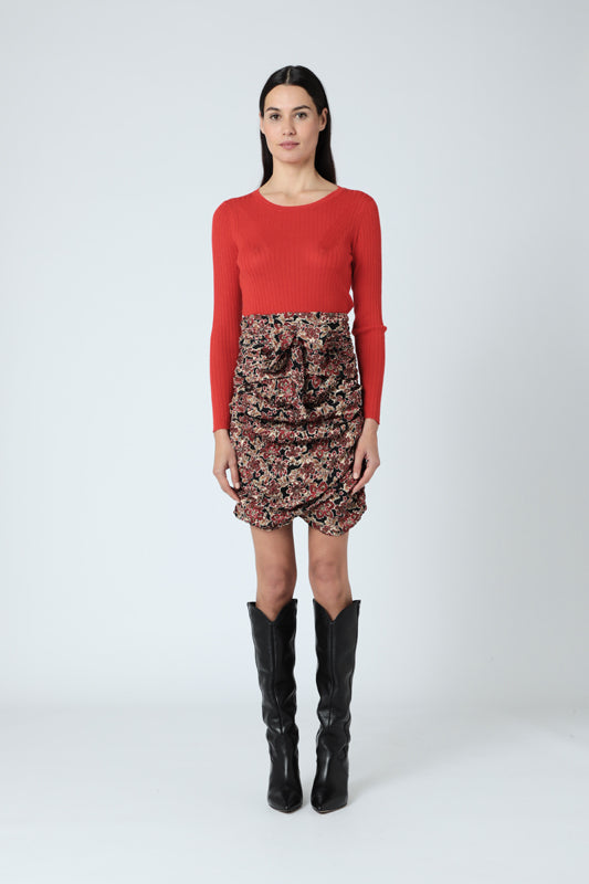 Ribbed Round Neck Sweater - Orange