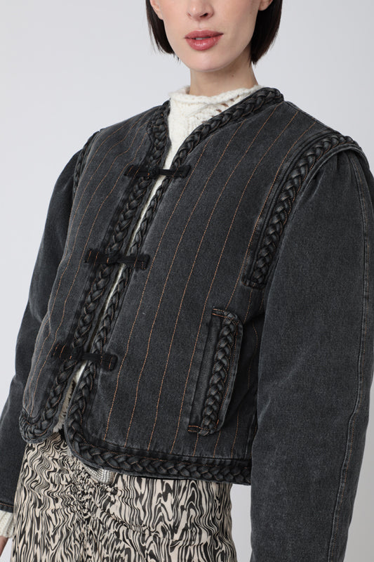 Veste Denim Fourre Interieur - Denim Dark Gris