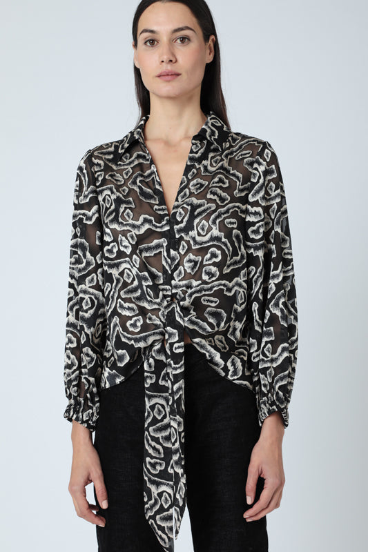 Berenice - Blusa Anudada al Frente - Devoré Cebra