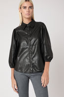 Chemise En Cuir Manche Ballon - Noir