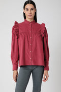 Berenice - Camisa Terciopelo Volante Hombro - Old Pink