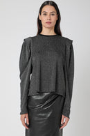 Top Col Rond Pli Lurex - Noir/Silver