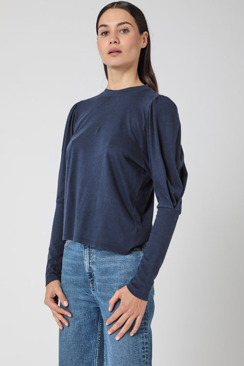 Tee Shirt Col Rond Pli - Navy
