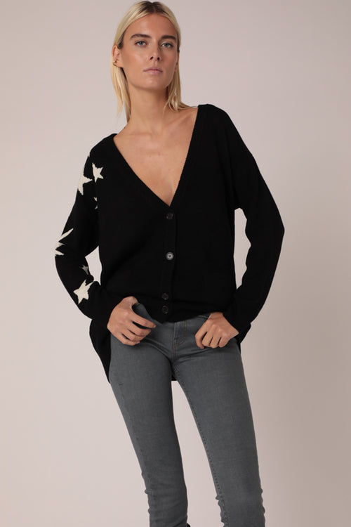 Gilet Col V Etoiles - Noir