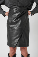 Jupe Portefeuille En Cuir - Noir