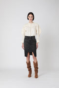 Berenice - Midi Skirt with Front Slit - Anthracite Denim