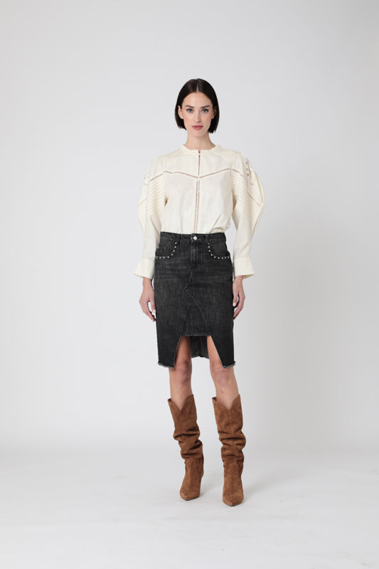 Berenice - Midi Skirt with Front Slit - Anthracite Denim