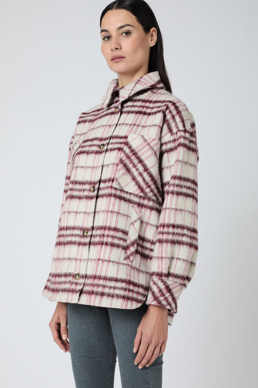 Manteau En Laine A Carreaux - Carreau Prune