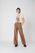 Berenice - Pantalón Recto con Cinturón de Costura Decorativa - Camel