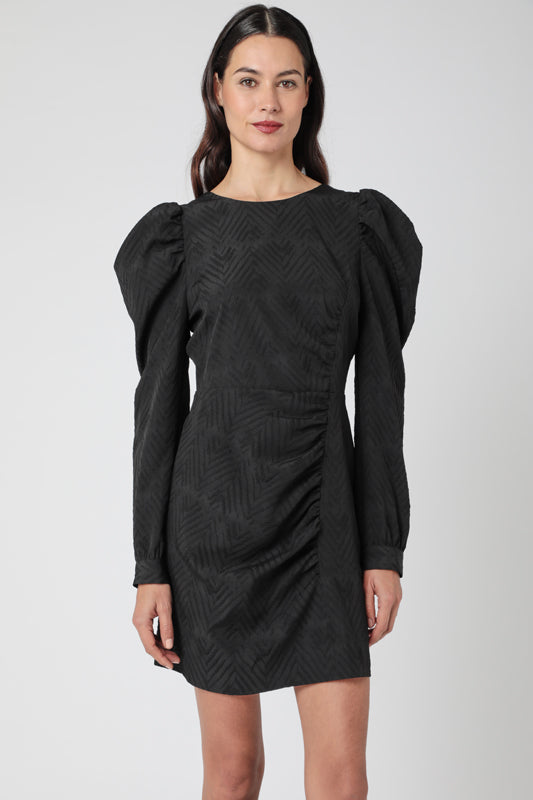 Berenice - Vestido Manga Larga Fruncido - Chevron Noir