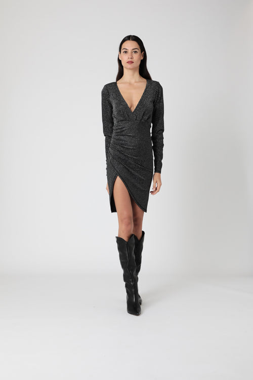 Vestido corto plisado Cl V - Negro/Plata