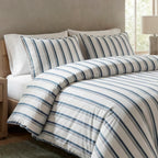 Housse De Couette + Taie D'Oreiller Satin De Coton - Sira Blanc / Bleu