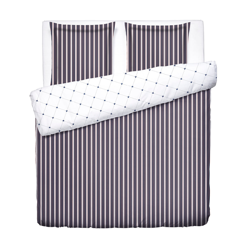Cotton Satin Duvet Cover + Pillowcase - Ligne Atlantique Blue / White
