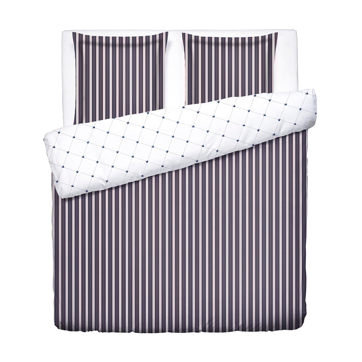 Cotton Satin Duvet Cover + Pillowcase - Ligne Atlantique Blue / White