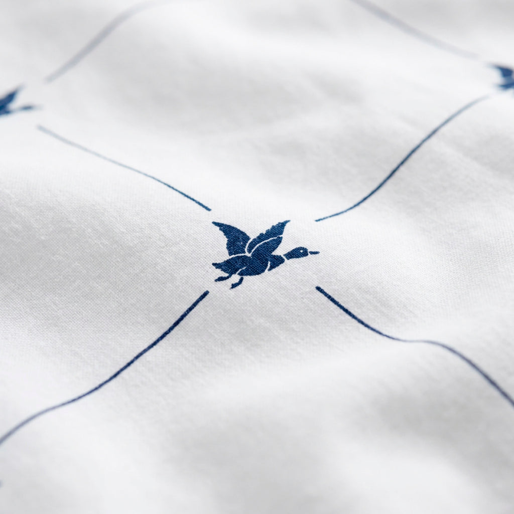 Cotton Satin Duvet Cover + Pillowcase - Ligne Atlantique Blue / White