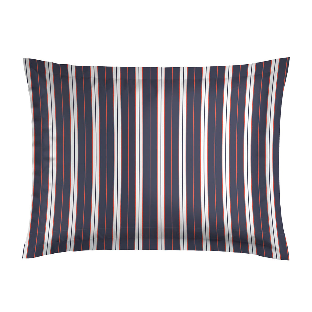 Cotton Sateen Pillowcase - Ligne Atlantique White / Blue