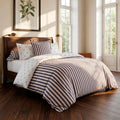 Cotton Satin Duvet Cover + Pillowcase - Ligne Atlantique White / Blue