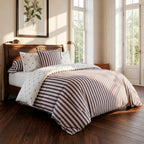 Cotton Satin Duvet Cover + Pillowcase - Ligne Atlantique White / Blue