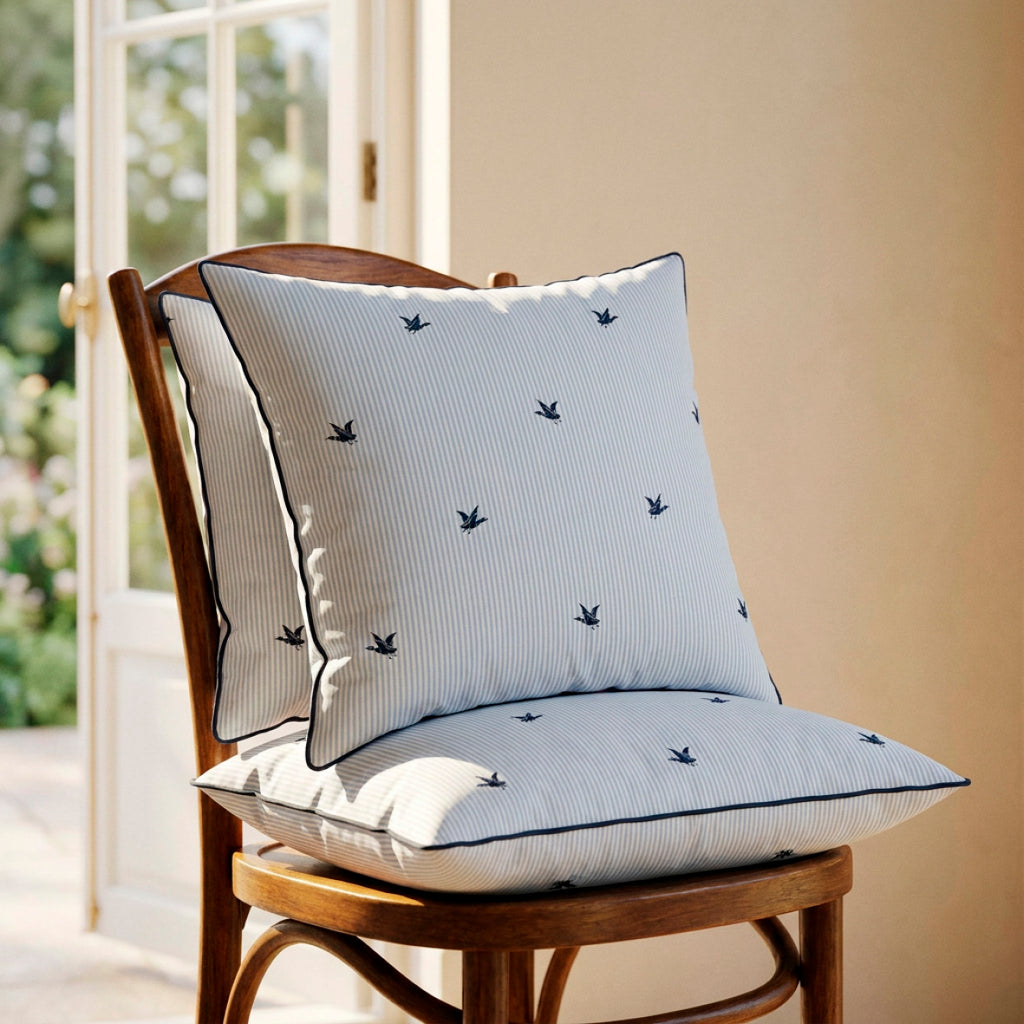 Cotton Satin Pillowcase - Canards Rayés Blue