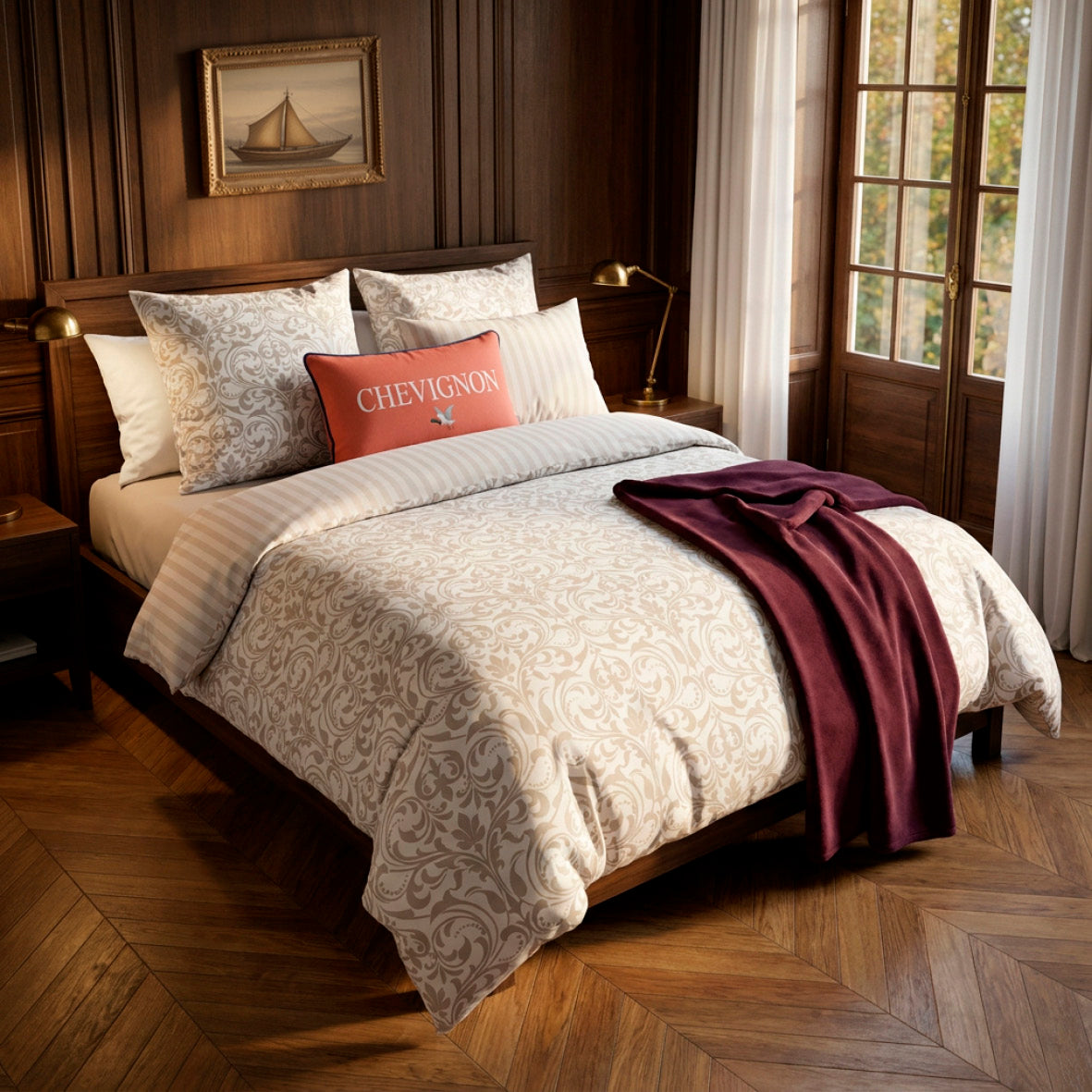Copripiumino + 2 Federe in Raso di Cotone - Victorian Taupe