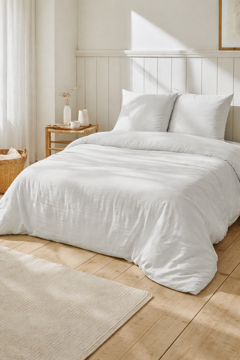 Parure De Lit Complète - 100% Gaze De Coton - Blanc