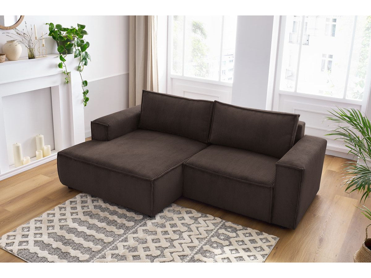 Nihad - Compact Fixed Corner Sofa - Corduroy - Left-hand Corner