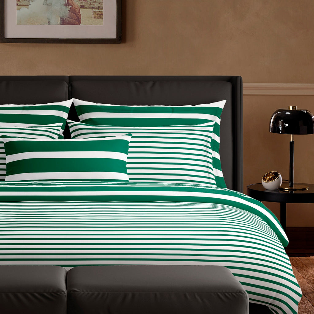 Housse De Couette + 2 Taies D'Oreiller Satin De Coton - Horizon Vert