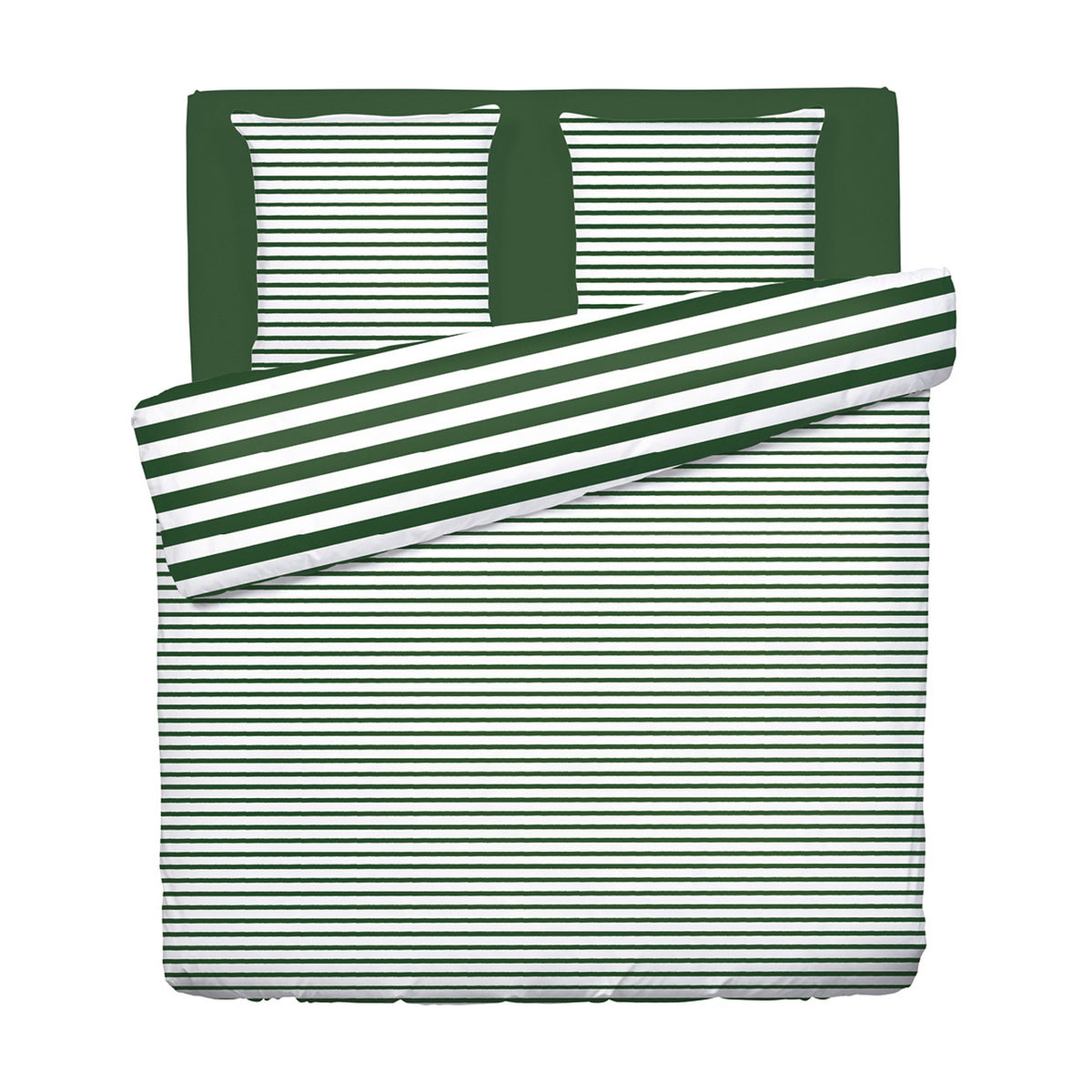 Housse De Couette + 2 Taies D'Oreiller Satin De Coton - Horizon Vert