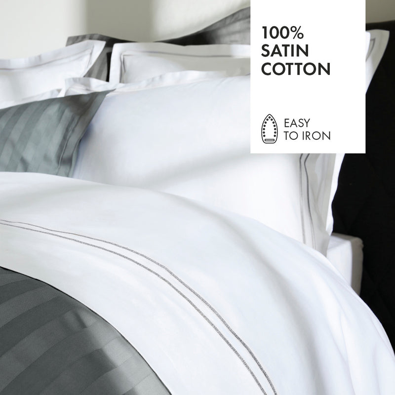 Taie De Traversin Satin De Coton Bastia Gris / Blanc