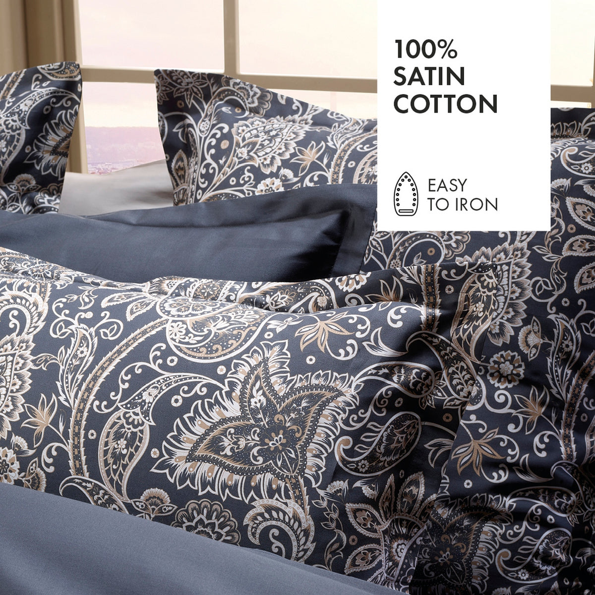 Drap Plat Satin De Coton - Paisley Gris / Taupe
