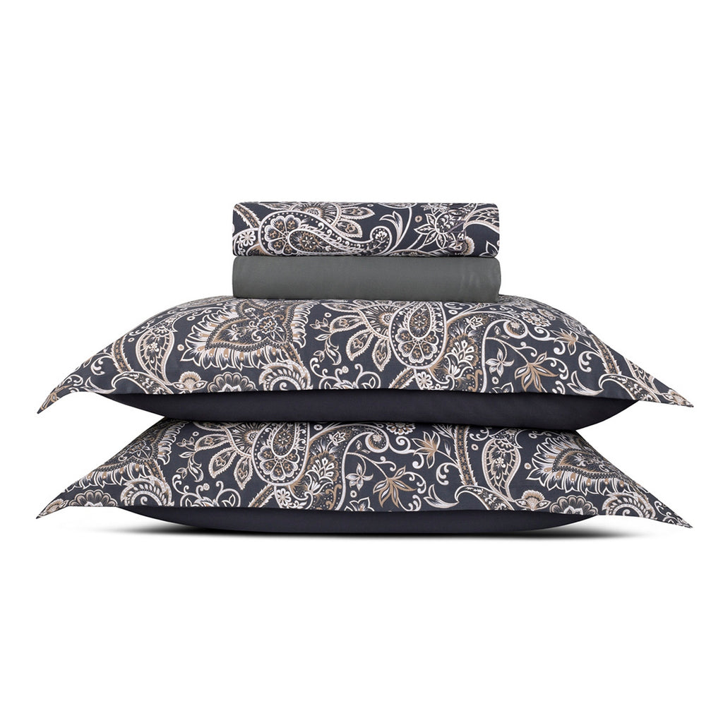 Ensemble De Draps Satin De Coton - Paisley Gris / Taupe