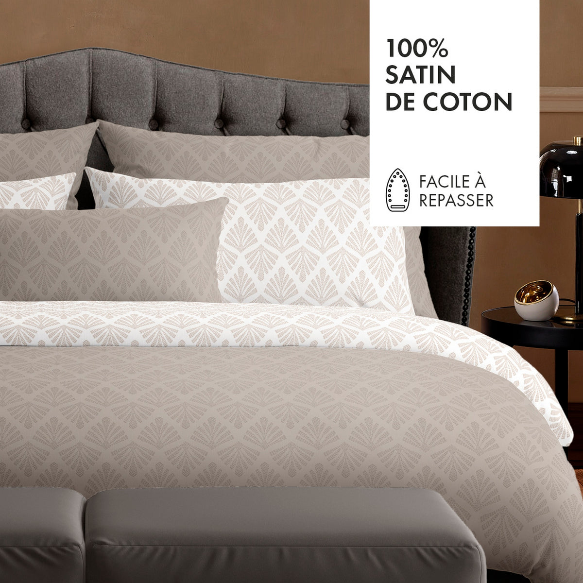Set De 2 Taies D'Oreiller Satin De Coton - Vibrance Végétale Taupe / Taupe