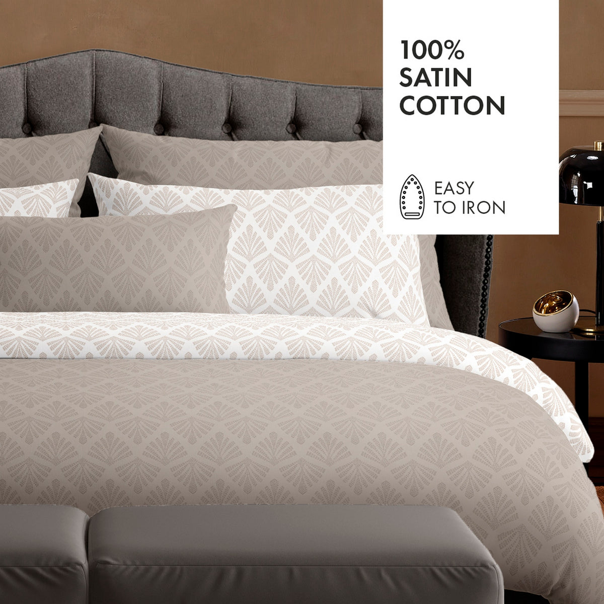 Set De 2 Taies D'Oreiller Satin De Coton - Vibrance Végétale Taupe / Taupe