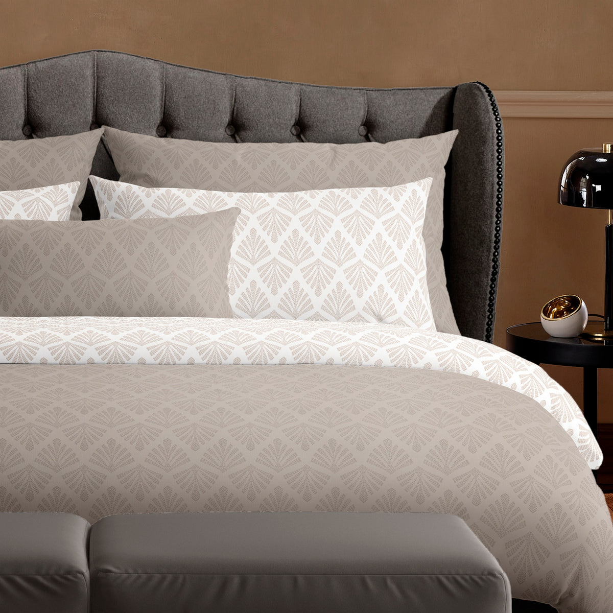 Set De 2 Taies D'Oreiller Satin De Coton - Vibrance Végétale Taupe / Taupe