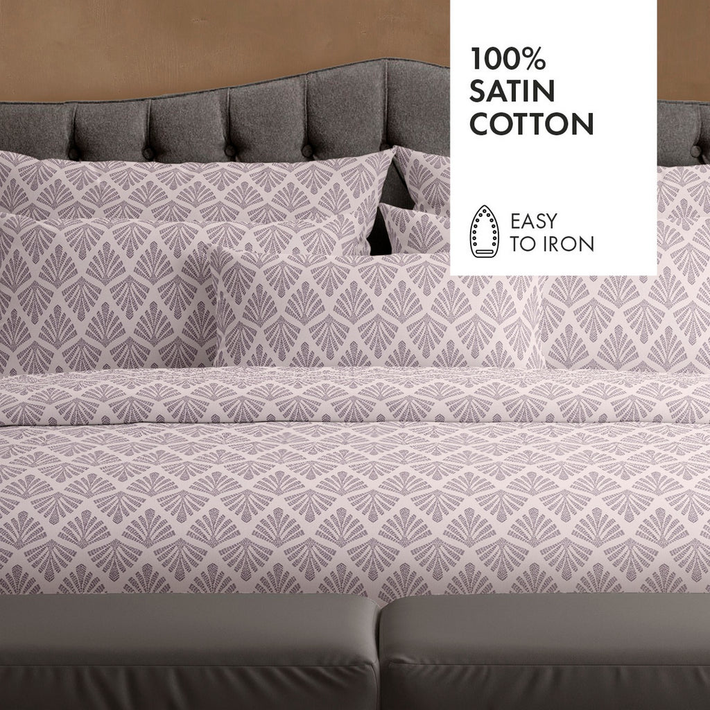 Housse De Couette + Taie D'Oreiller Satin De Coton - Vibrance Végétale Violet Clair / Violet Clair