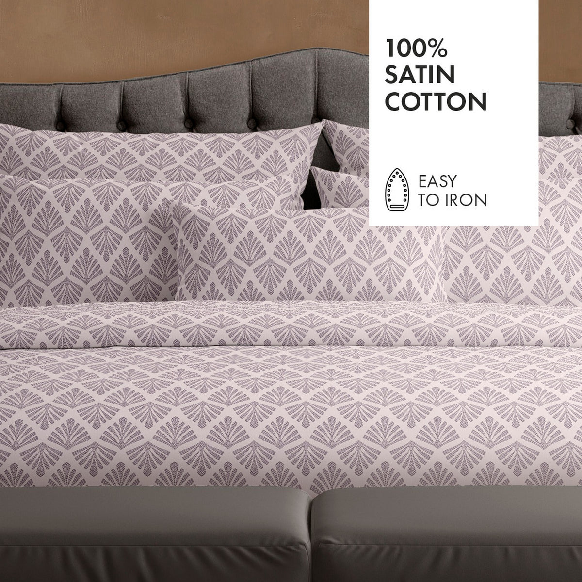 Housse De Couette + Taie D'Oreiller Satin De Coton - Vibrance Végétale Violet Clair / Violet Clair