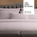 Housse De Couette + 2 Taies D'Oreiller Satin De Coton - Vibrance Végétale Violet Clair / Violet Clair