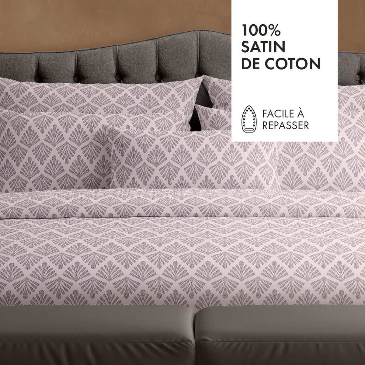 Housse De Couette + 2 Taies D'Oreiller Satin De Coton - Vibrance Végétale Violet Clair / Violet Clair