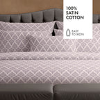 Housse De Couette + 2 Taies D'Oreiller Satin De Coton - Vibrance Végétale Violet Clair / Violet Clair