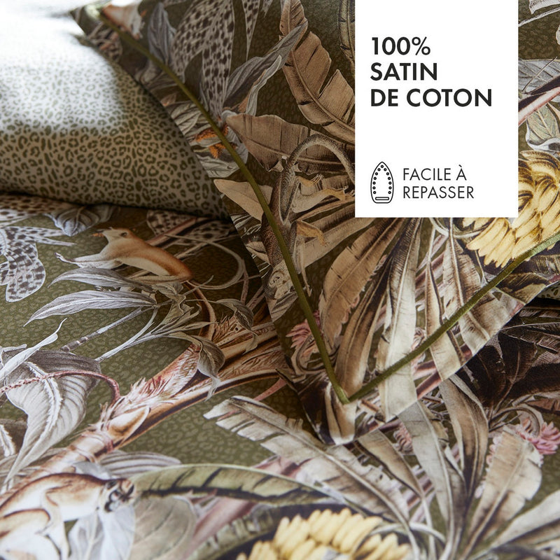 Taie De Traversin Satin De Coton Leopard Vert